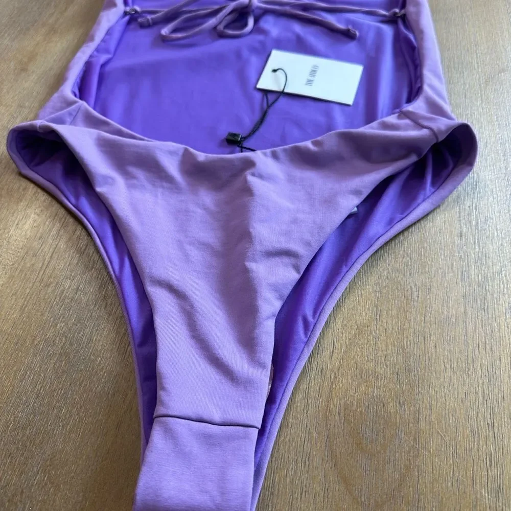 The Attico One Piece Swimsuit Backless Cheeky Bottom Halter Top Lavender XS‎